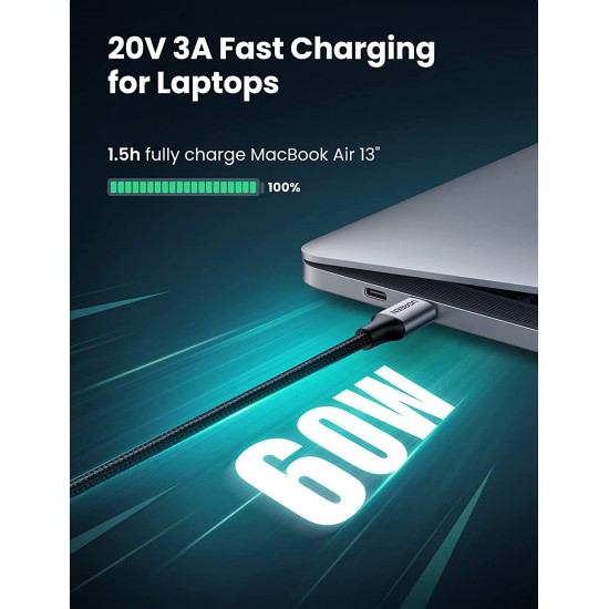 Câble USB C vers USB C 3.1 Gen 2 60W PD Charge Rapide Vidéo 60Hz Data Sync à 10Gbps Compatible avec Macbook Pro Macbook Air Galaxy S21 Ultra S20 S8 Note 10