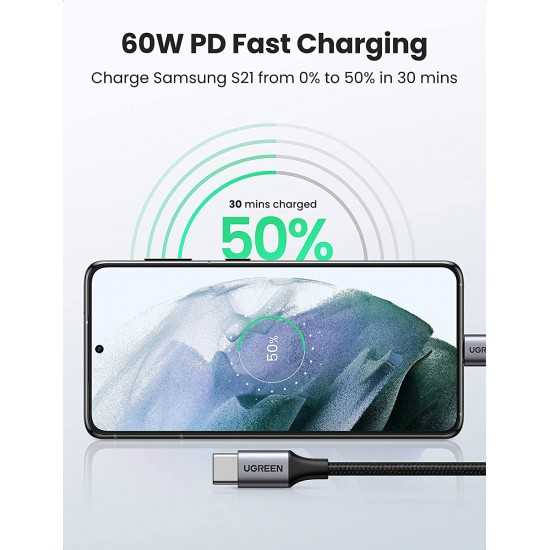 Câble USB C vers USB C 3.1 Gen 2 60W PD Charge Rapide Vidéo 60Hz Data Sync à 10Gbps Compatible avec Macbook Pro Macbook Air Galaxy S21 Ultra S20 S8 Note 10