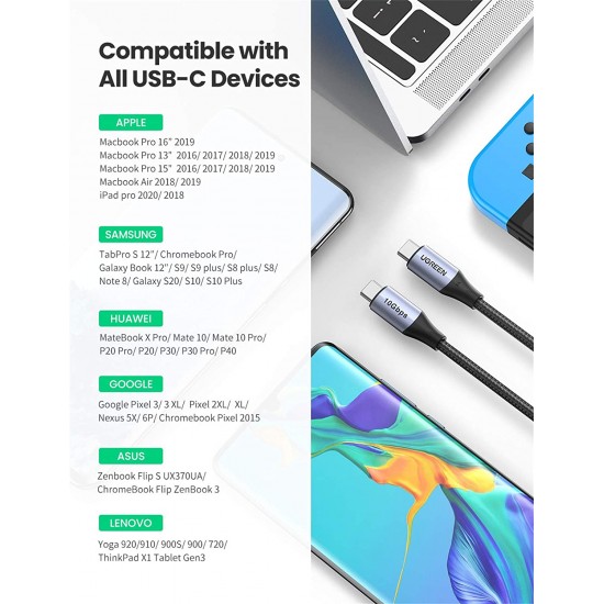 1M Câble USB C vers USB C 3.1 Gen 2 100W PD Charge Rapide Vidéo 4K 60Hz Data Sync à 10Gbps Compatible avec Macbook Pro Macbook Air Galaxy S21 Ultra S20 S8 Note 10 1M Câble USB C vers USB C 3.1 Gen 2 100W PD Charge Rapide Vidéo 4K 60Hz Data Sync à 10Gbps Compatible avec Macbook Pro Macbook Air Galaxy S21 Ultra S20 S8 Note 10