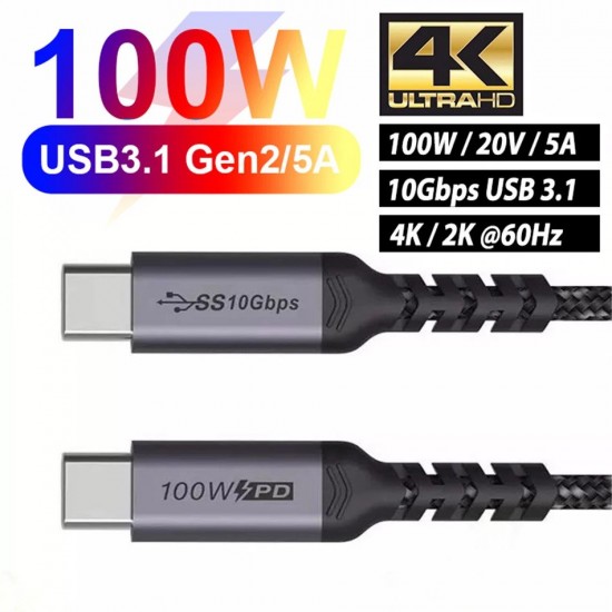 1M Câble USB C vers USB C 3.1 Gen 2 100W PD Charge Rapide Vidéo 4K 60Hz Data Sync à 10Gbps Compatible avec Macbook Pro Macbook Air Galaxy S21 Ultra S20 S8 Note 10
